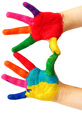 Background image of hands covered in paint